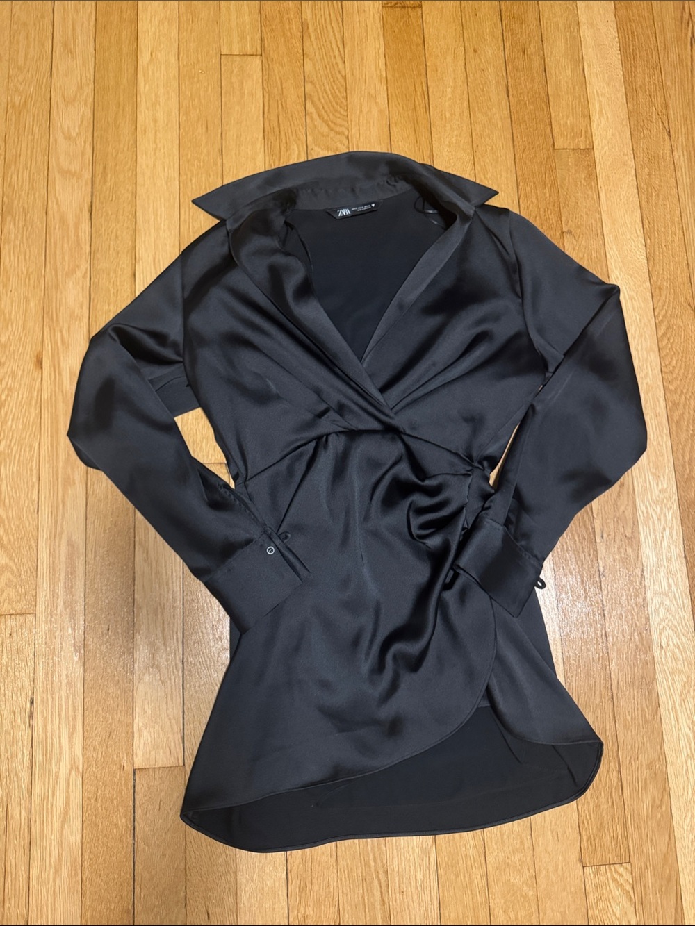 Zara Black Satin Wrap dress